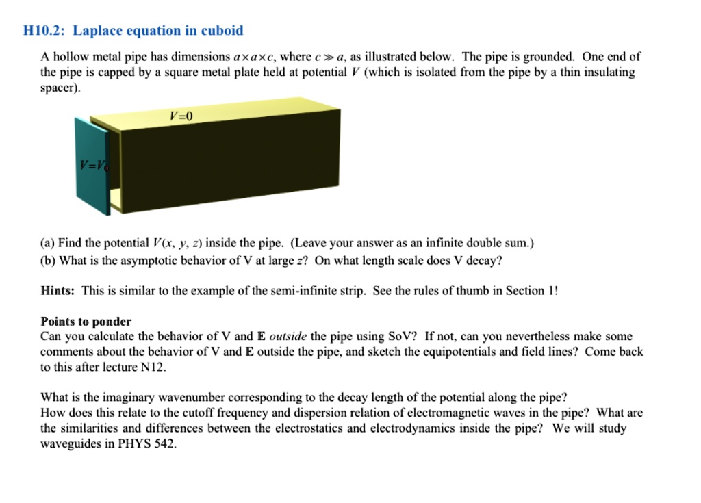 H10.2: Laplace equation in cuboid A hollow metal pipe has dimensions a ...