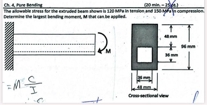 [GET ANSWER] Ch. 4, Pure Bending (20 min. - 25 pt.) The allowable ...