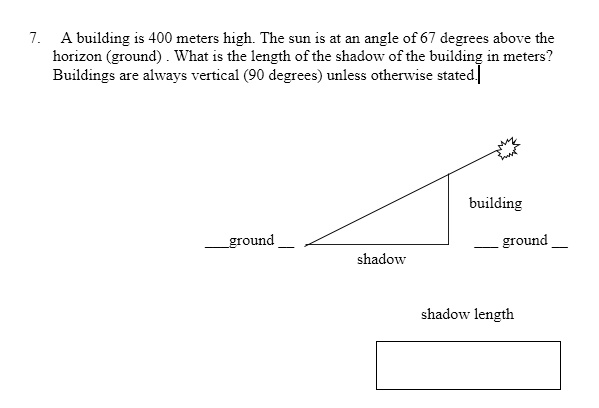 90 Meter Building SOLVED: A building is 400 meters high. The sun is at an angle of 67 ...