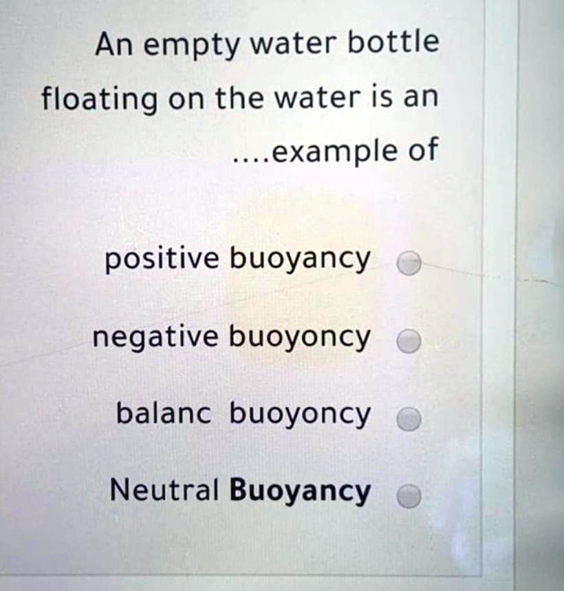 SOLVED An empty water bottle floating on the water is an example of positive buoyancy negative