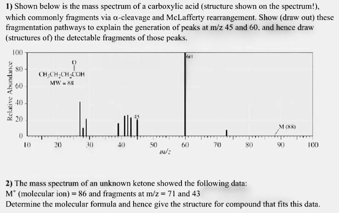 SOLVED:1) Shown bclow is thc mass spcctrum of a carboxylic acid ...