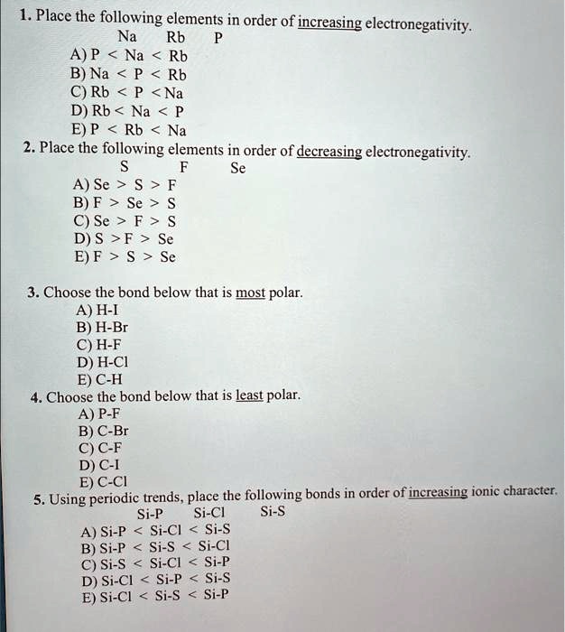 Solved Place the following elements in order of decreasing