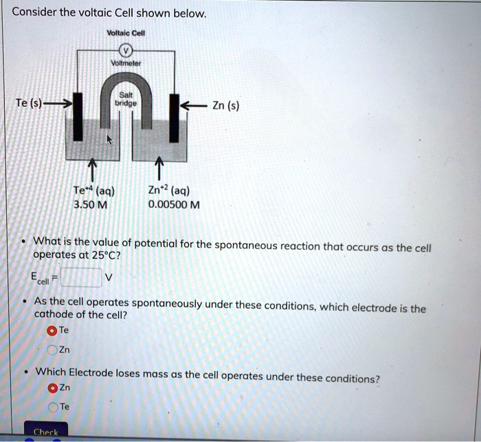consider the voltaic cell shown below vollalc cell salt brtugu te zn s ...