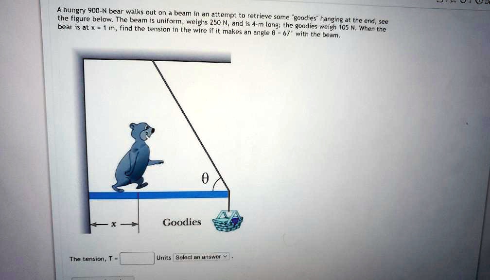 SOLVED: A hungry 900-N bear walks out on beam in an attempt to the ...