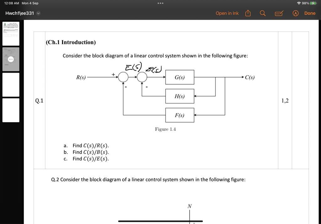 (Ch.1 Introduction) Consider the block diagram of a linear control ...