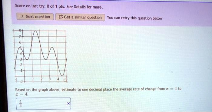 scarc on last try 0 of pts see details for more next question get similar question you can rctry this question bclow based on the graph above estimate to one decimal place the average rate 0 73849