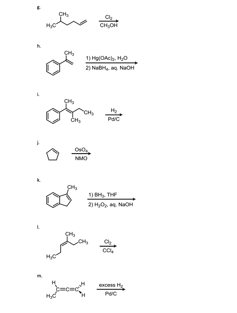 Solved: Cl2 H3c Ch3oh Ch3 1) Hg(oac)z; Hzo 2) Nabh4, Aq: Naoh Ch3 