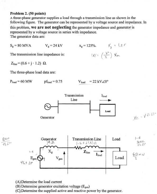 SOLVED: Problem 2. (50 points) A three-phase generator supplies a load ...