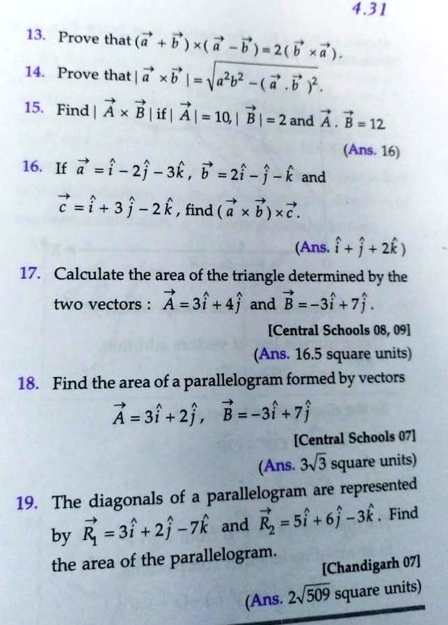 calculate area of triangle determined by two vectors