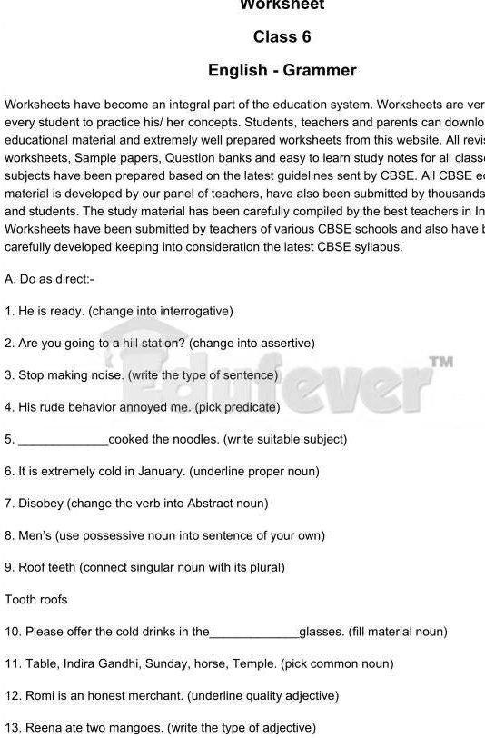 solved answer these do as directed wworksneel class 6 english grammer worksheets have become an integral part of the education system worksheets are ver every student to practice hisl her concepts students