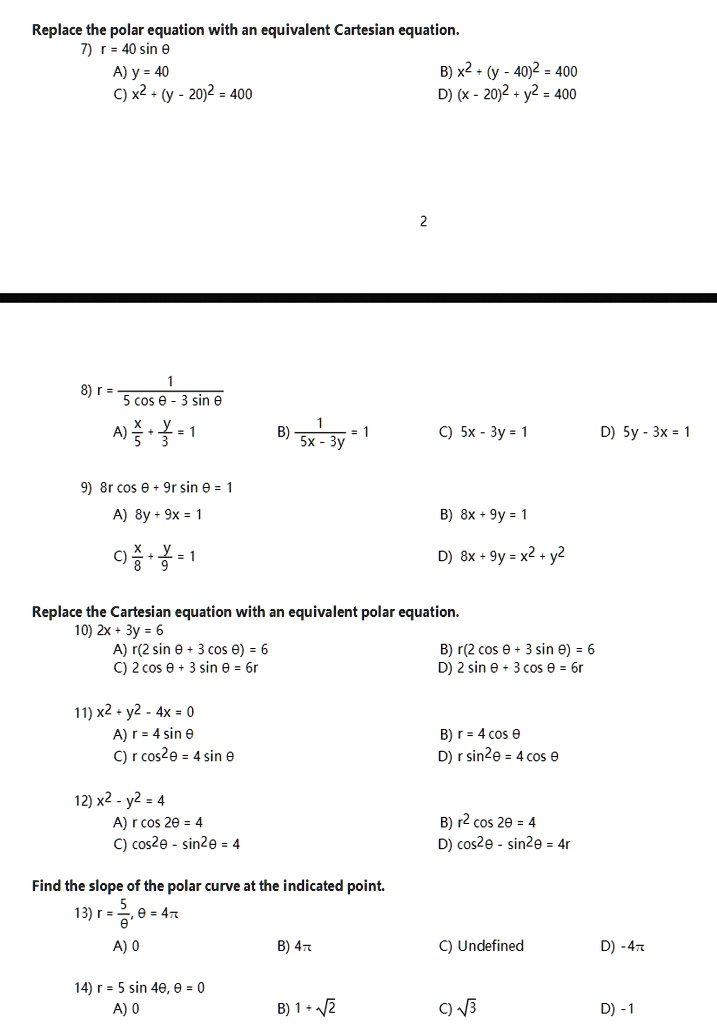 Replace the polar equation with an equivalent Cartesi… - SolvedLib