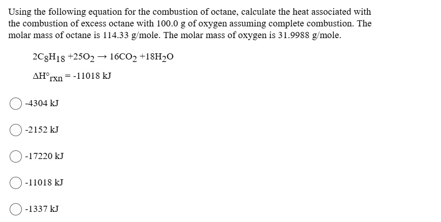 calculate the heat associated with combustion using the following ...