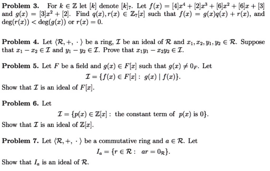 Solved Problem 3 For K A Z Let K Denote Kjz Let F Z 4jr 2jr3 6jz2 6jz 3 And G C 3jz 2 Find 9 R R R A Z Lr