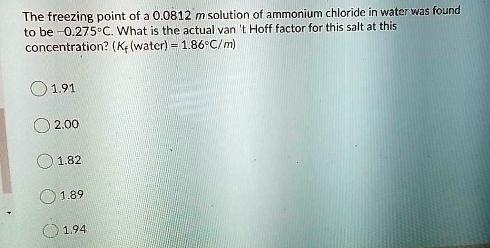 [GET ANSWER] the freezing point of a 00812 m solution of ammonium ...