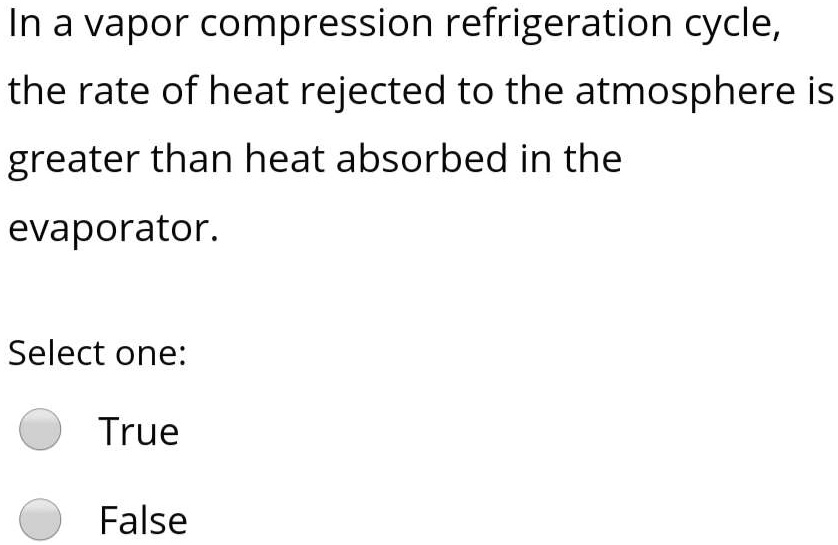 SOLVED In a vapor compression refrigeration cycle, the rate of heat