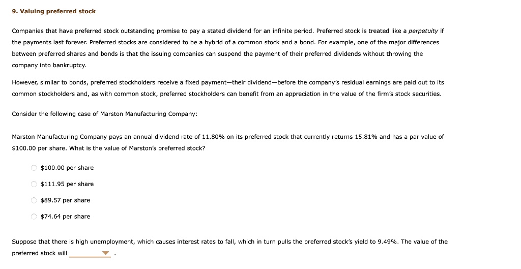 9. Valuing preferred stock Companies that have preferred stock ...