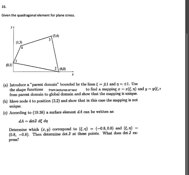 SOLVED Given the quadragona element for plane stress. Introduce parent