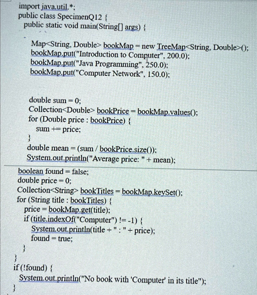 SOLVED: import java.util.*; public class SpecimenQ12 public static void ...