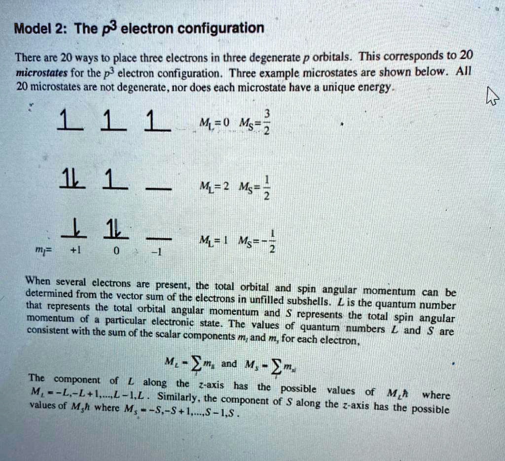 Model 2 The p3 electron configuration There are 20 ways to place three