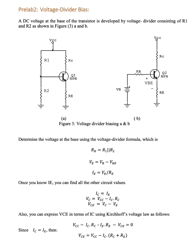 SOLVED: Prelab 2: Voltage-Divider Bias A DC voltage at the base of the ...