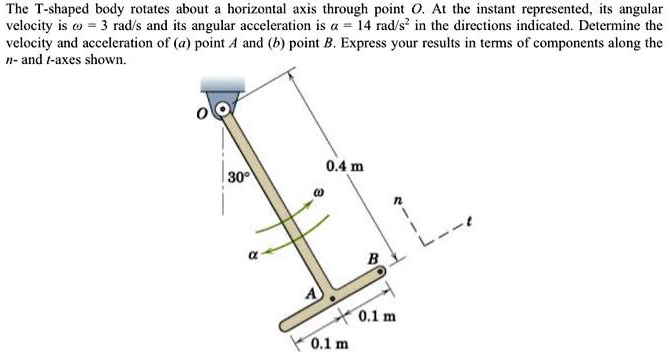 SOLVED: The T-shaped body rotates about a horizontal axis through point ...