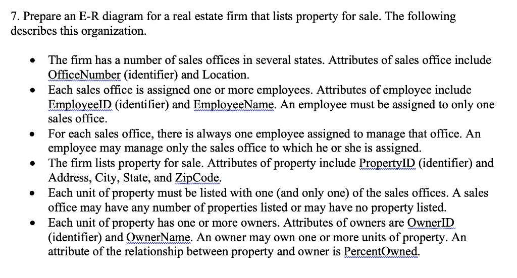SOLVED Prepare an ER diagram for a real estate firm that lists