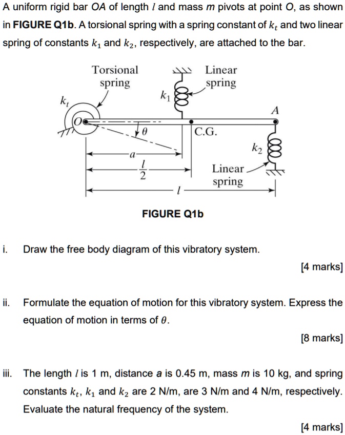 A uniform rigid bar OA of length / and mass m pivots at point O, as ...