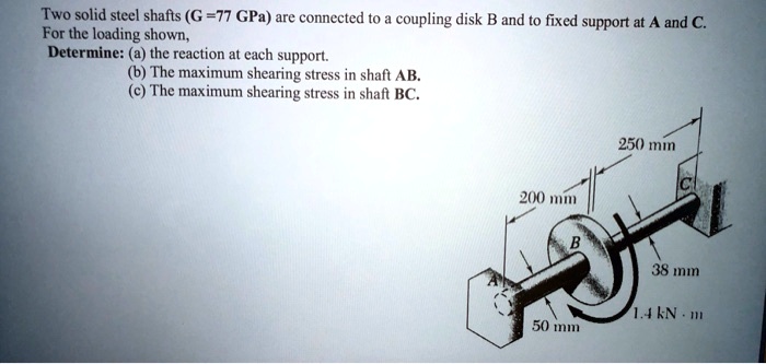 SOLVED Two Solid Steel Shafts G 77 GPa Are Connected To A Coupling Disk B And To Fixed