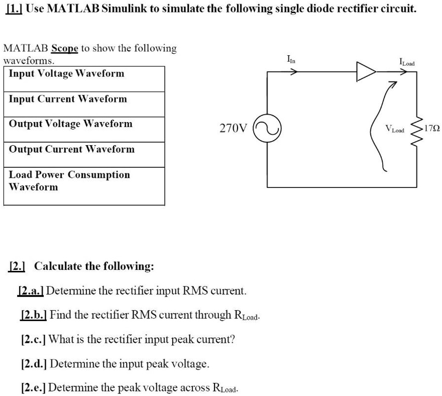 [1.] Use MATLAB Simulink to simulate the following single diode ...