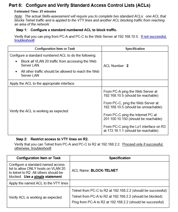part 6 configure and verify standard access control lists acls ...