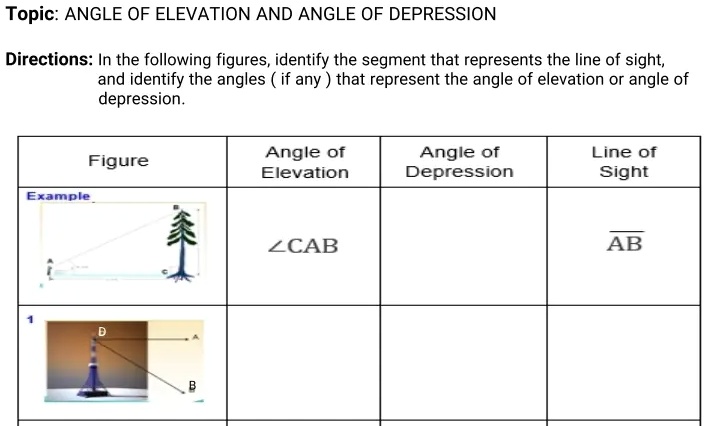 Solved Topic Angle Of Elevation And Angle Of Depression Directions