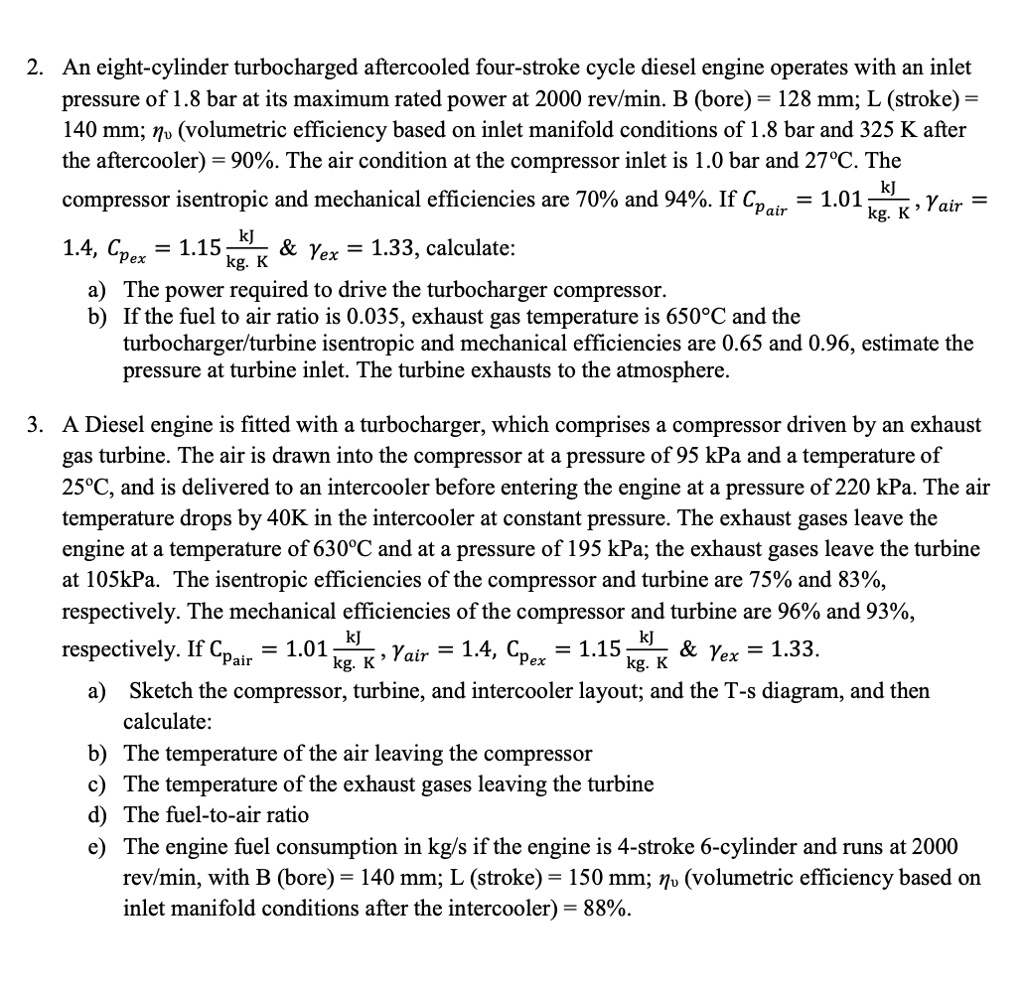 SOLVED An eightcylinder turbocharged aftercooled fourstroke cycle
