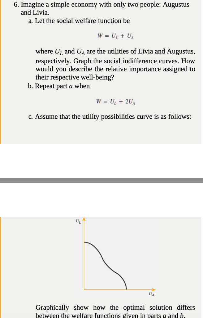 SOLVED 6. Imagine a simple economy with only two people Augustus and Livia a. Let the social