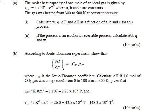 SOLVED: The molar heat capacity of one mole of an ideal gas is given by ...