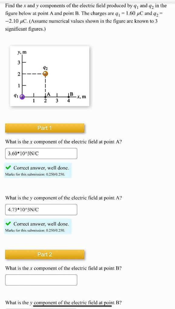 find the x and ycomponents of the electric field produced by q1 and ...