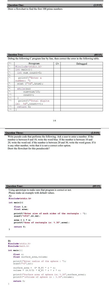 SOLVED: Question One: Draw a flowchart to find the first 100 prime ... image.