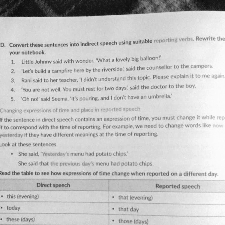 SOLVED Convert these sentences into indirect speech using suitable reporting verbs. Rewrite the