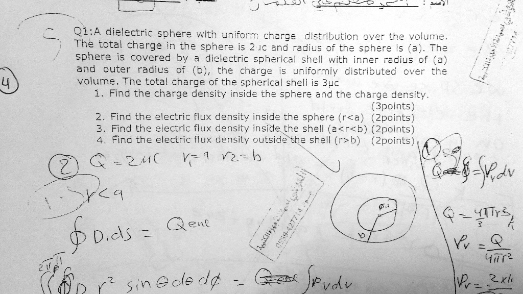 4) Q1: A dielectric sphere with uniform charge distribution over the ...