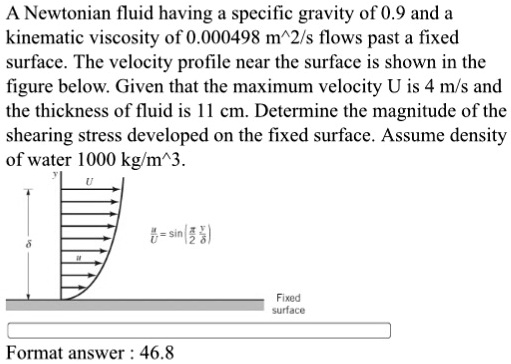 SOLVED: A Newtonian fluid having a specific gravity of 0.9 and a ...