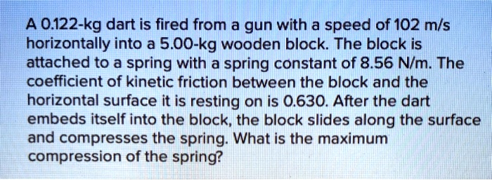 SOLVED: A 0.122-kg dart is fired from a gun with a speed of 102 mls