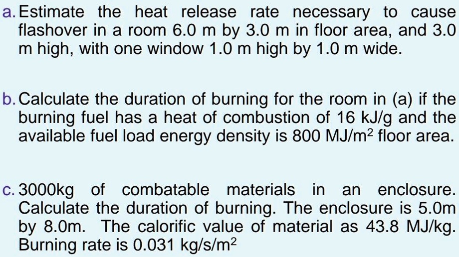 SOLVED a. Estimate the heat release rate necessary to cause flashover