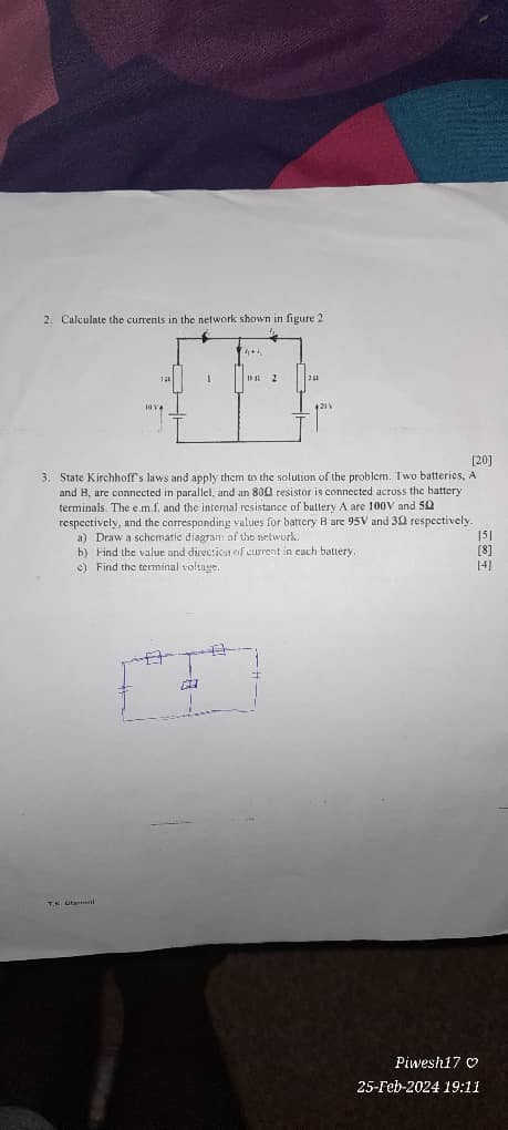 SOLVED: 2. Calculate the currents in the network shasn in figure 2 [20 ...