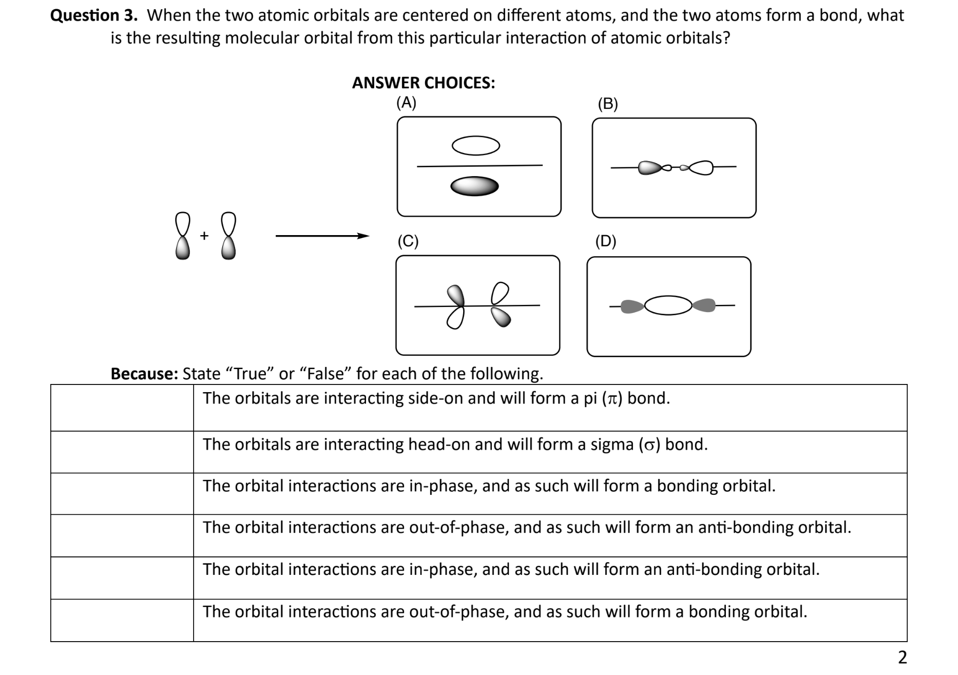 SOLVED: Question 3. When the two atomic orbitals are centered on ...