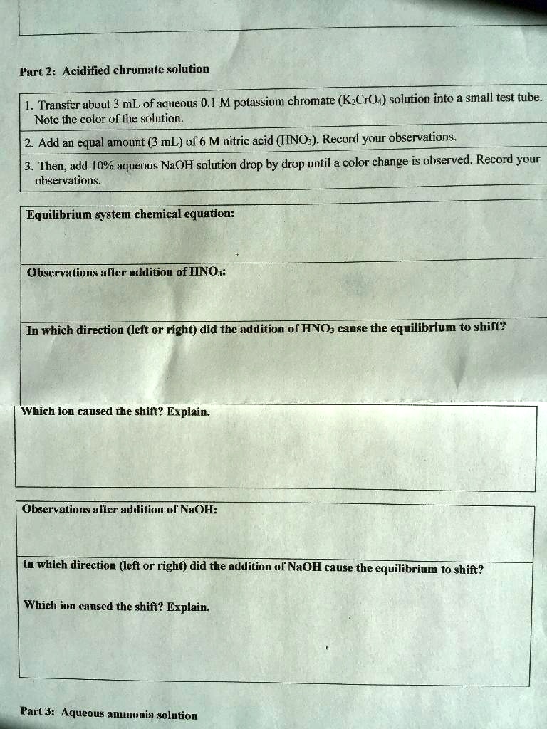 SOLVED Part 2 Acidified chromate solution Transfer about 3 mL of