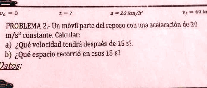 Un Movil Parte Del Reposo Con Una Aceleración De 20 M/s² Constante ¿que ...