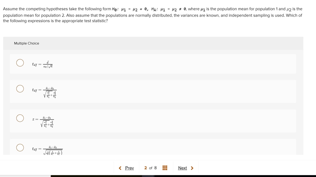 SOLVED: Assume the competing hypotheses take the following form Ha: U1 ...