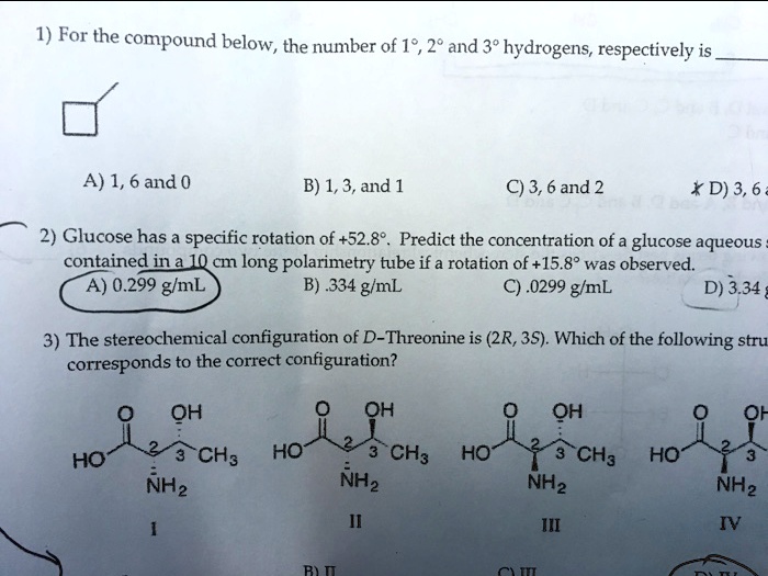 SOLVED:1) For the compound below, the number of 19,2* and 3* hydrogens ...
