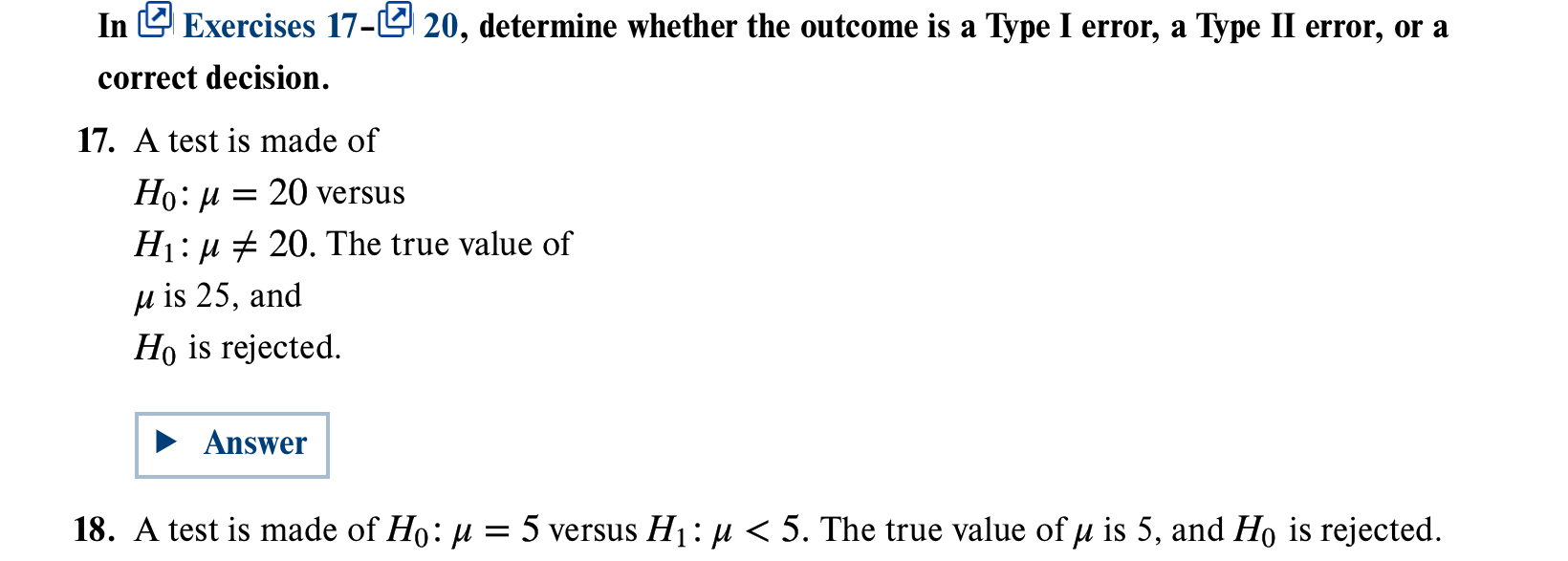 In Exercises 17-Ω 20, determine whether the outcome is a Type I error ...