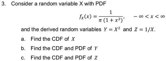 SOLVED: Consider a random variable X with PDF fx(x) = T (1 +x2)' co