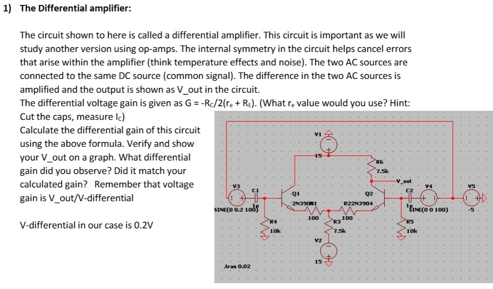 SOLVED The Differential Amplifier The circuit shown here is called a
